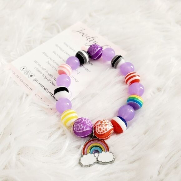 Handmade Children's Stretch Rainbow Pride Beaded Bracelet - Picture 4 of 14